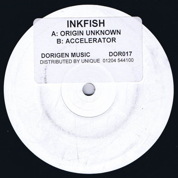 Inkfish – Origin Unknown / Accelerator (12", Stickered, Dorigen Music, 2000) Front Cover