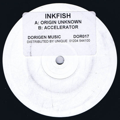 Inkfish – Origin Unknown / Accelerator (12", Stickered, Dorigen Music, 2000) Front Cover