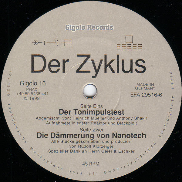 Der Zyklus – Der Tonimpulstest (12", International Deejay Gigolo Records, 2026) Front Cover