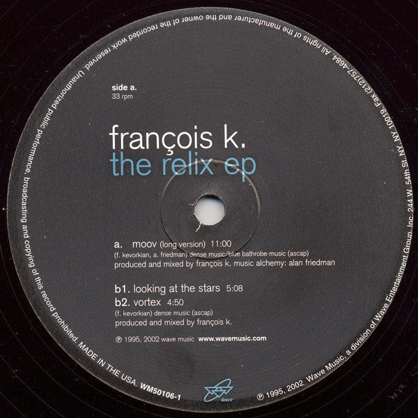 François K – The Relix EP (12", Wave Music, 2002) Back Cover
