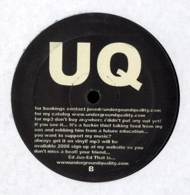 DJ Jus-Ed – Minimal Soul (12", Underground Quality, 2008) Back Cover