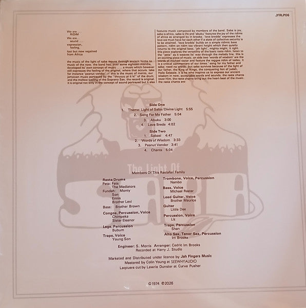 Cedric "Im" Brooks , The Light Of Saba – The Light Of Saba (LP, Total Sounds, 2026) Back Cover
