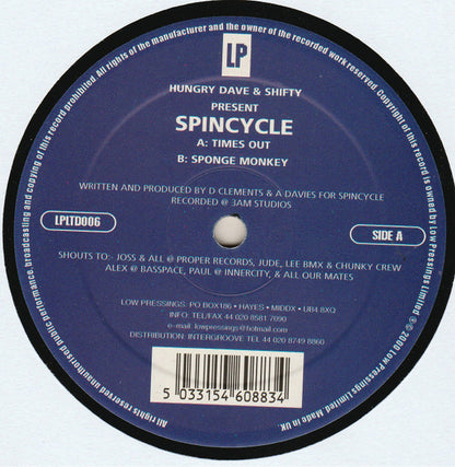 Spincycle – Times Out / Sponge Monkey (12", Low Pressings Limited, 2000) Front Cover