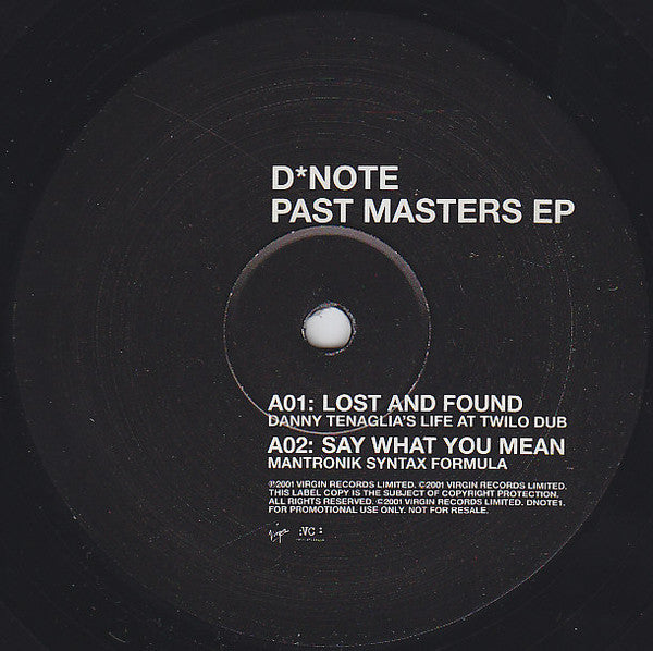 D*Note – Past Masters EP (12", VC Recordings, 2001) Back Cover