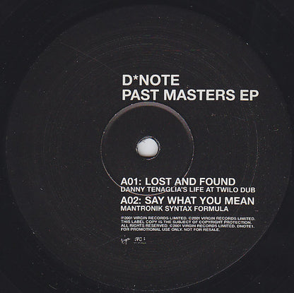 D*Note – Past Masters EP (12", VC Recordings, 2001) Back Cover