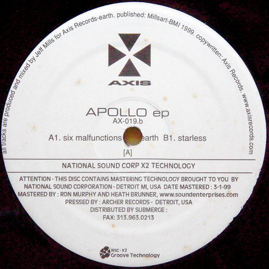 Jeff Mills – Apollo EP (12", Axis, 1999) Front Cover