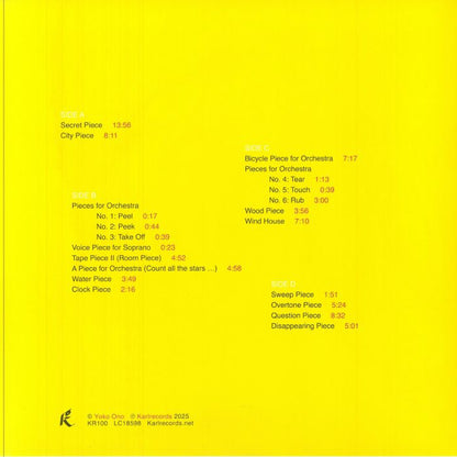 Yoko Ono The Great Learning Orchestra – Selected Recordings From Grapefruit (2xLP, 180g, Karlrecords, 2025) Back Cover