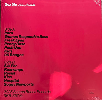 Sextile – Yes, Please. (LP, Yellow, Sacred Bones Records, 2025) Back Cover