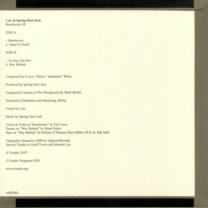 Low Spring Heel Jack – Bombscare EP (12", Treader, 2019) Back Cover