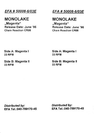 Monolake – Magenta (12", Chain Reaction, 1996) Image 3