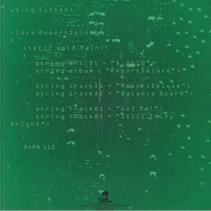 A.Wild – ReportDeluxe (12", Studio Barnhus, 2025) Back Cover