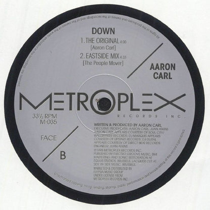 Aaron Carl – Down (12", Metroplex, 2025) Back Cover