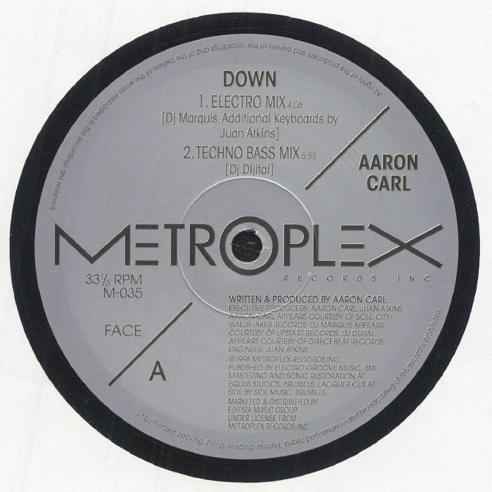 Aaron Carl – Down (12", Metroplex, 2025) Front Cover