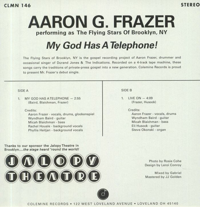 Aaron Frazer – My God Has A Telephone (7", Picture Sleeve, Colemine Records, 2020) Back Cover