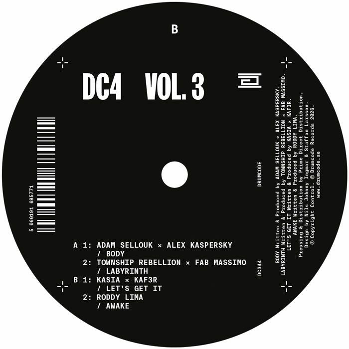 Adam Sellouk / Alex Kaspersky / Township Rebellion / Fab Massimo / Kasia / KAF3R / Roddy Lima – DC4 Vol 3 (12", Drumcode, 2026) Back Cover