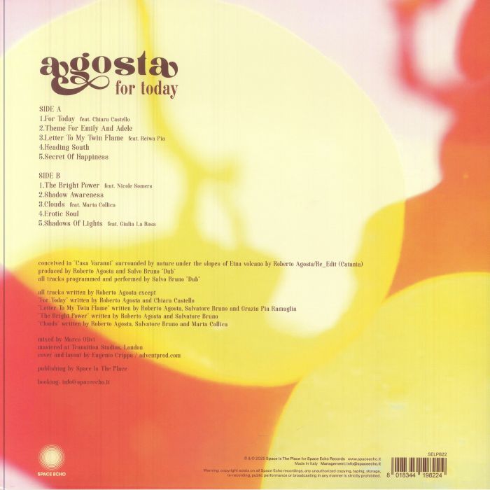 Agosta – For Today (LP, Space Echo Records, 2025) back cover