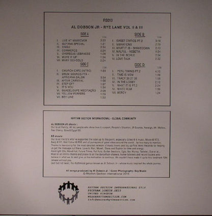 Al Dobson Jr – Rye Lane Volume II & III (2x12", Rhythm Section International, 2016) Back Cover