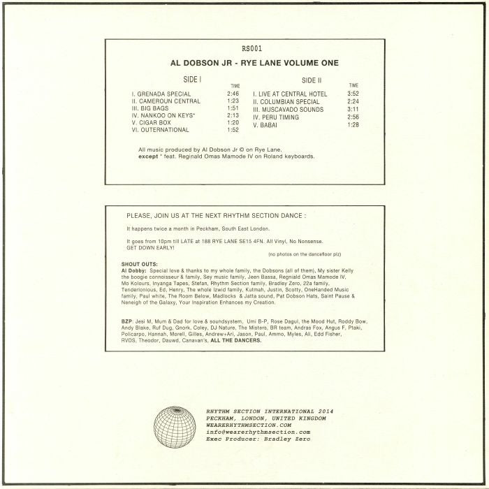 Al Dobson Jr – Rye Lane Volume One (LP, Rhythm Section International, 2014) Back Cover