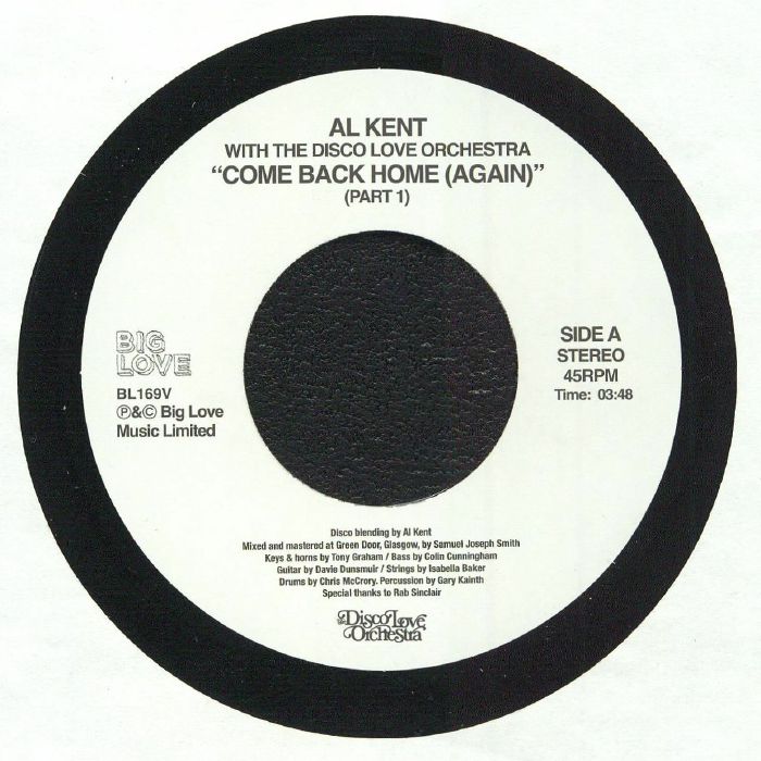Al Kent With The Disco Love Orchestra – Come Back Home (Again) (7", Big Love, 2026) Front Cover