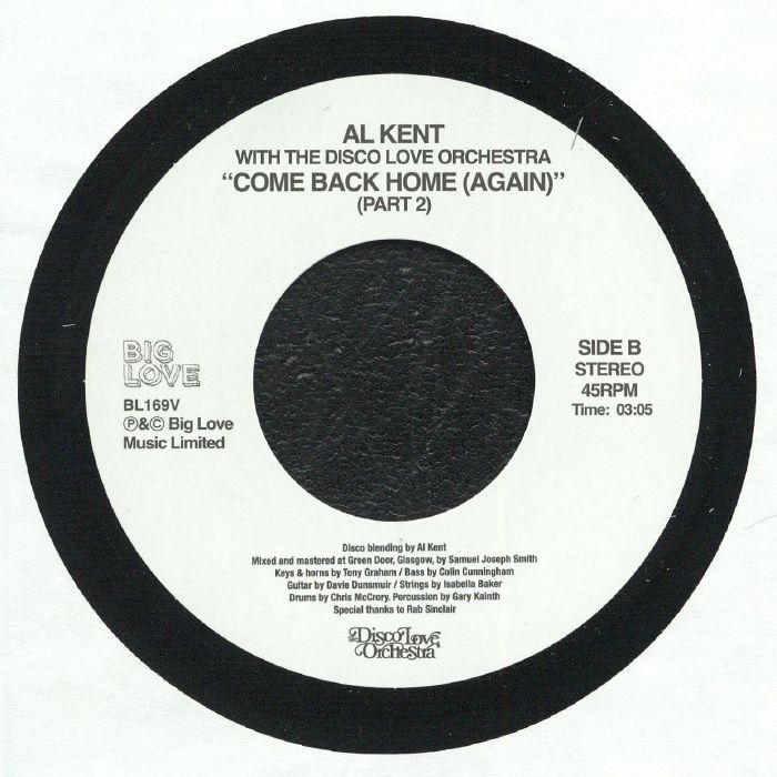 Al Kent With The Disco Love Orchestra – Come Back Home (Again) (7", Big Love, 2026) Back Cover
