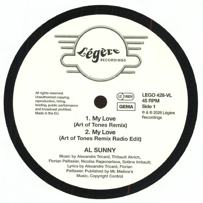 Al Sunny – My Love (Remixes) (12", Légère Recordings, 2026) Front Cover