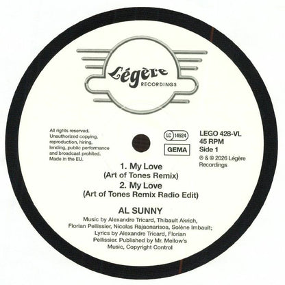 Al Sunny – My Love (Remixes) (12", Légère Recordings, 2026) Front Cover