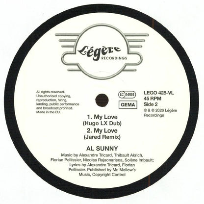 Al Sunny – My Love (Remixes) (12", Légère Recordings, 2026) Back Cover