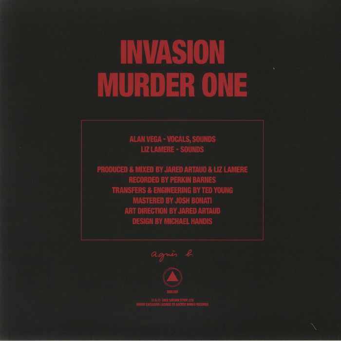 Alan Vega – Invasion / Murder One (12", Red, Sacred Bones Records, 2022) Back Cover