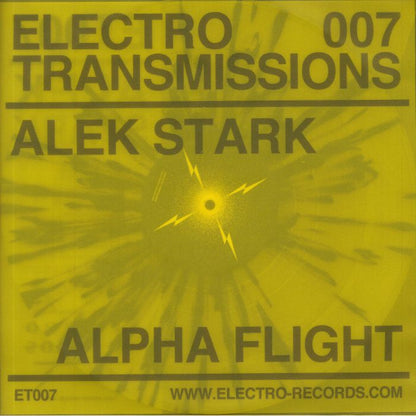 Alek Stark – Alpha Flight EP (12", Yellow / Black Splatter, Electro Records, 2021) Front Cover
