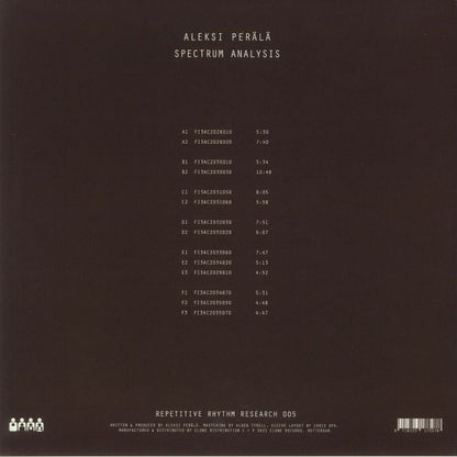 Aleksi Perälä – Spectrum Analysis (3x12", Repetitive Rhythm Research, 2021) Back Cover
