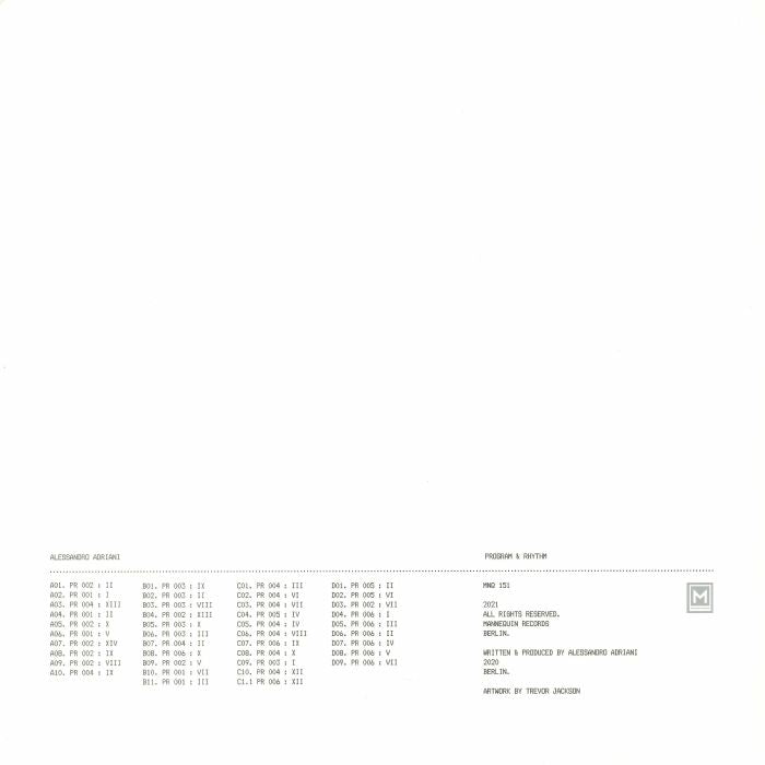 Alessandro Adriani – Program & Rhythm (LP, Mannequin, 2022) Back Cover