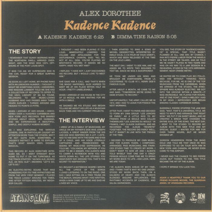 Alex Dorothée – Kadence Kadence (12", Atangana Records, 2026) Back Cover