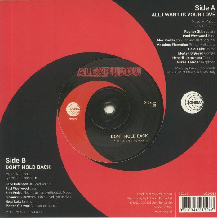 Alex Puddu – All I Want Is Your Love / Don't Hold Back (7", Schema, 2020) Back Cover