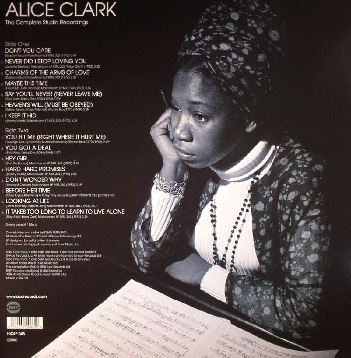 Alice Clark – The Complete Studio Recordings 1968-1972 (LP, 180g White, BGP Records, 2016) Back Cover