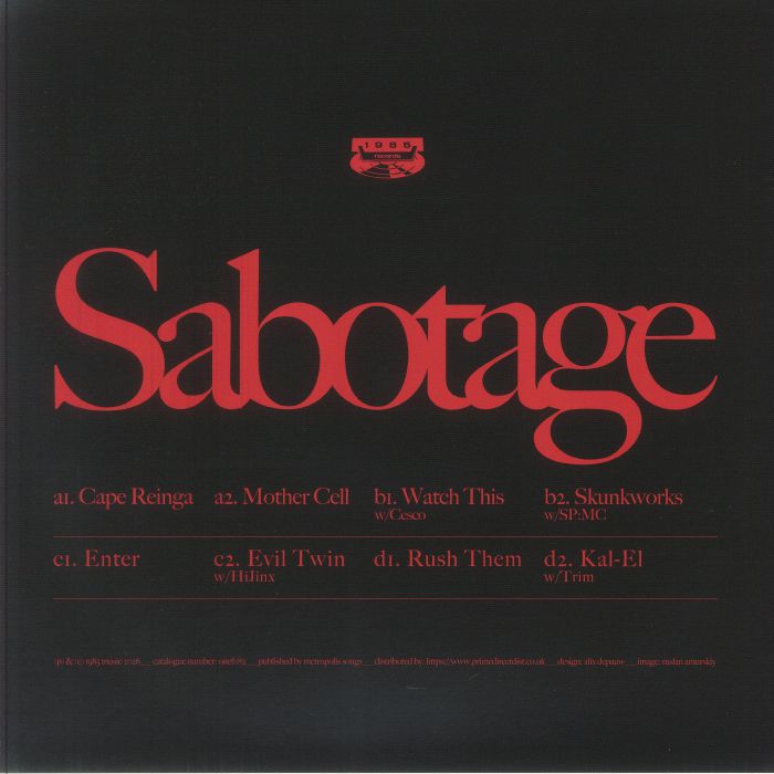 Alix Perez – Sabotage (2x12", Red, 1985 Music, 2026) Back Cover