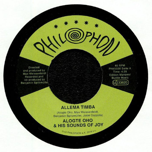 Alogte Oho & His Sounds Of Joy – Allema Timba  (7", Philophon, 2019) Front Cover