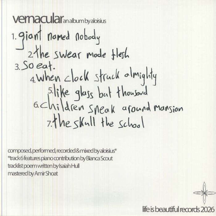 Aloisius – vernacular (LP, life is beautiful records, 2026) Back Cover