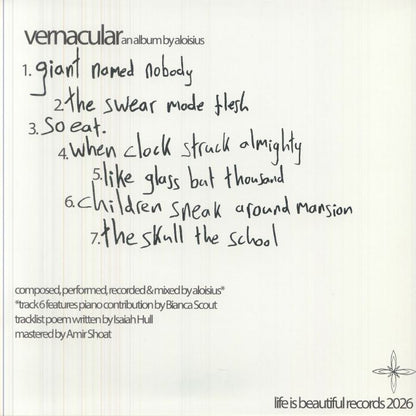 Aloisius – vernacular (LP, life is beautiful records, 2026) Back Cover
