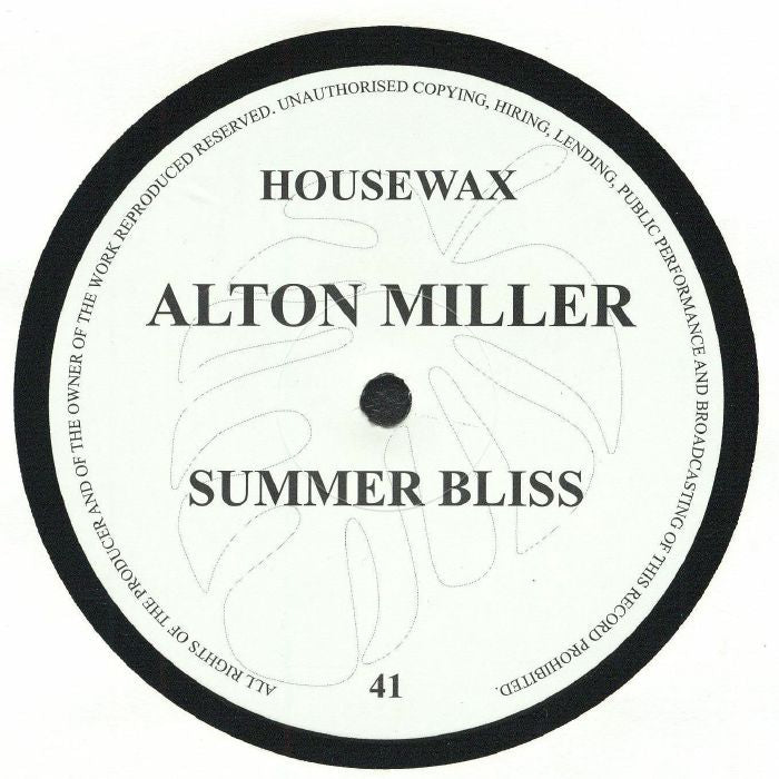Alton Miller – Summer Bliss (12", Housewax, 2026) Front Cover
