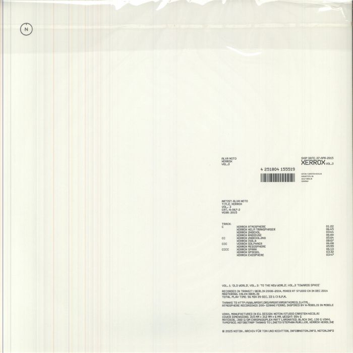 Alva Noto – Xerrox Vol.3 (2xLP, Noton, 2026) Back Cover