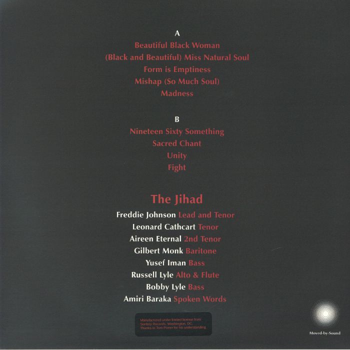Amiri aka Leroi Jones Baraka / The Jihad – Black & Beautiful Soul & Madness (LP, insert, Moved By Sound, 2026) Back Cover