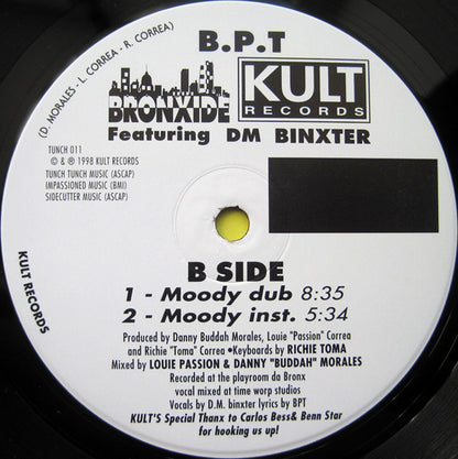 B.P.T. Bonxide Featuring DM Binxter – Moody (12", Kult Records, 1998) Image 3