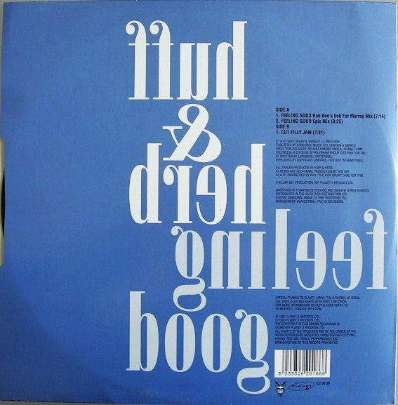 Huff & Herb – Feeling Good (12", Planet 3 Records, 1997) Back Cover