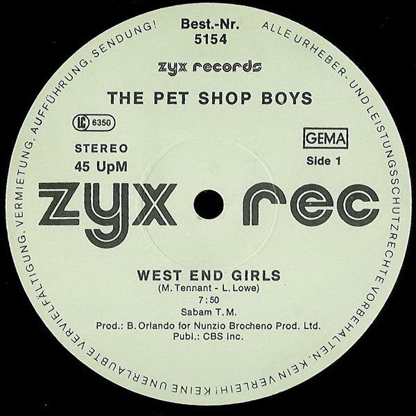 Pet Shop Boys – West End Girls (Extended Mix) (12", First ZYX Issue, ZYX Records, 1984) Image 3