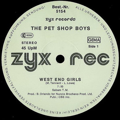 Pet Shop Boys – West End Girls (Extended Mix) (12", First ZYX Issue, ZYX Records, 1984) Image 3