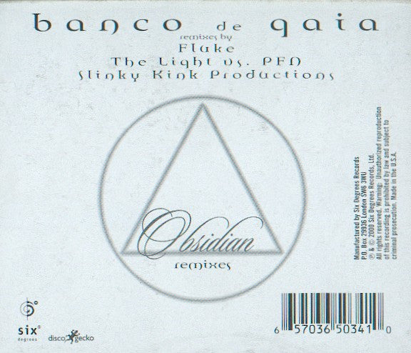 Banco De Gaia – Obsidian Remixes (12", Six Degrees Records, 2000) Back Cover