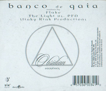 Banco De Gaia – Obsidian Remixes (12", Six Degrees Records, 2000) Back Cover
