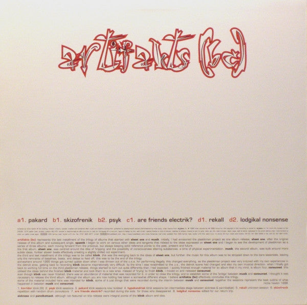 Plastikman – Artifakts (BC) (2x12", Embossed, NovaMute, 1998) Back Cover