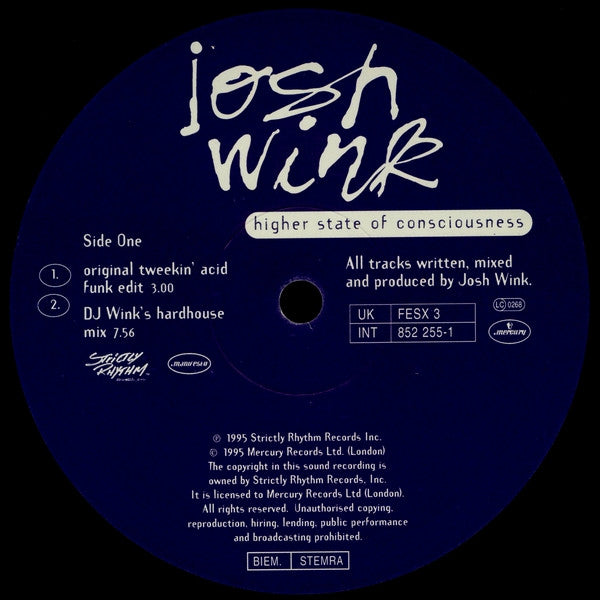 Josh Wink – Higher State Of Consciousness (12", Manifesto, 1995) Image 3