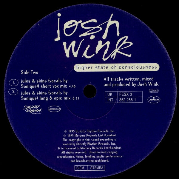 Josh Wink – Higher State Of Consciousness (12", Manifesto, 1995) Image 4